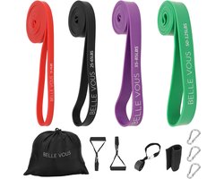 Belle Vous Set van 4 Oefenings-Weerstandsbanden en Draagtas - 4 Weerstand Niveaus voor Kracht Training, Rekken, Yoga, Pilates of Huis Gym - Huidvriendelijke Fitness Workout Banden voor Heren en Dames