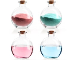 Belle Vous Sferische Glazen Flessen (4 Stuks) – Doorzichtige Ronde Drankjesfles van 240 ml met Kurkstop - Opslagpotten Voor Doe-het-zelf Kunstdecoratie, Badzout, Feestartikelen en Huwelijksdecoraties