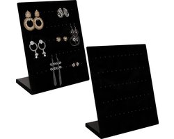 Belle Vous Zwart Velours Oorbel Sieraden Organizer Display Houder (2 Pak) – L Vorm Sieraden Rek Standaard met 60 Gaten voor 30 Paar Oorbellen – Vertoon Knopjes en Hangers