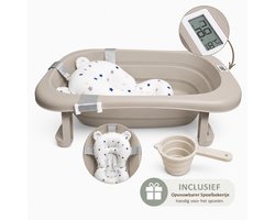 Bellettini® Opvouwbaar Baby Bad inclusief Spoelbeker & Kussen - Babybad Met ingebouwde Temperatuur - Peuterbad - Oatmeal