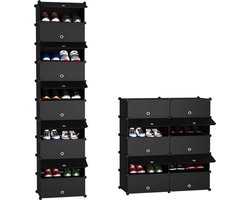 Bellettini® Schoenenkast - Schoenenrek Zwart - Schoenenkast met deuren - Verstelbaar - Voor 32 schoenen