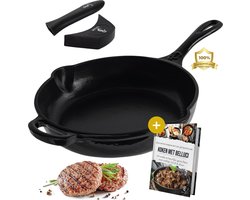 Belluci - Ø31cm - Gietijzeren pan - Volledig Geëmailleerd - Skillet - Koekenpan geschikt voor alle warmtebronnen BBQ en Inductie incl. accessoires - Hapjespan - Braadpan