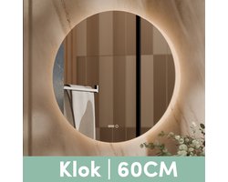 Beloura Badkamerspiegel met Verlichting - Ronde Badkamer Spiegel - Verwarming - Klok - LED - 60 cm