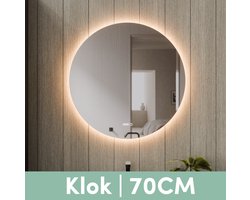 Beloura Badkamerspiegel met Verlichting - Ronde Badkamer Spiegel - Verwarming - Klok - LED - 70 cm