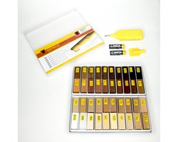 Beltraco - Set hardwas houtkleuren serie 730 met smelter voor reparatie van parket, laminaat, meubels, trappen, werkbladen voor gelakte en kunststof oppervlakken.