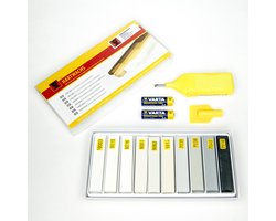 Beltraco - Set hardwas wit/grijskleuren naar RAL serie 750 met smelter voor reparatie van parket, laminaat, meubels, trappen, werkbladen voor gelakte en kunststof oppervlakken.