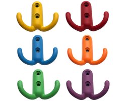 Belvanr Kleurrijke Wandhaken 6 Stuks Jashaken Wandhaken voor Schroefmontage Dubbele Haken Jashaken Jashaken Garderobekast Kapstokken Wand Metalen Dubbele Haken Wandhaken voor Badkamer, Keuken