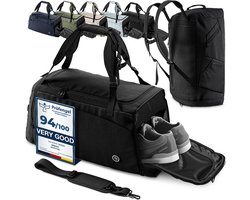 bemaxx Sporttas Gymbag Reistas 40L / 60L | Trainingstas met Rugzak-Functie Schoenencompartiment Vak voor natte Kleding | Sportrugzak Fitness Tas Weekender Zwemtas Duffelbag Sportzak Fitnesszak Sportbag Heren - 40L, Zwart