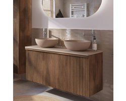 Ben Linea voorgemonteerd badmeubel incl. beige betonnen waskommen 120cm eiken grijs/beige beton