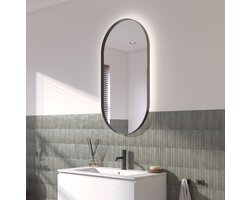 Ben Vita ovale spiegel met LED verlichting en anti-condens 50x100 cm Mat Zwart