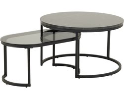 Bendt Salontafel 'Flemming' Set van 2 stuks, Marmerlook en glas