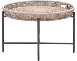 Benidorm bijzettafel - diameter 70xH40 cm - carbon black - naturel rotan