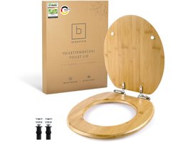 Benkstein WC-deksel antibacterieel zacht sluitend - WC-deksel snelsluitfunctie - Ovale WC-zitting van Duroplast Bamboe WC-pot