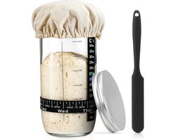 Benodigdheden voor het bakken van zuurdesembrood - 24 oz (ca. 700 ml) glazen pot voor zuurdesemstarter - zuurdesemstarterset met datummarkering