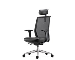 BENS 837HExe-Synchro-4 Zwart - Ergonomische Bureaustoel incl. Lederen Hoofdsteun - Zwevende Zitting en Mesh Rugleuning - Gepolijst Aluminium Voetenkruis - Ergo Mechaniek - GREENGUARD GOLD - Voldoet aan NEN-EN1335 & ARBO normen