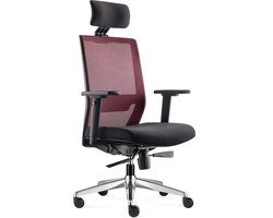 BENS 850H-Ergo-3 Rood - Ergonomische Bureaustoel - incl. Hoofdsteun - Gepolijst aluminium voetenkruis - GREENGUARD GOLD - Voldoet aan NEN-EN1335 & ARBO normen