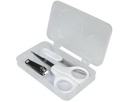 Benson Care Baby manicure set - 3x stuks - nagelknipper/schaar - nagelvijl - wit - incl. etui - RVS