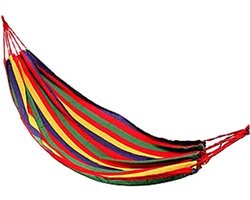 Benson Gestreepte hangmat - rood/geel - 200 x 100 cm - Met opbergtas - Hangmatten voor in de tuin, terras of camping