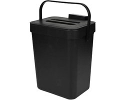 Benson gft aanrecht afvalbak - zwart - 3L - afsluitbaar - 16 x 13 x 21 cm - klepje/hengsel - kleine prullenbakken - afval scheiden