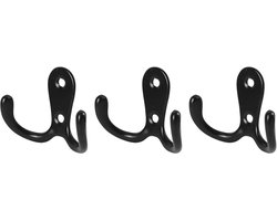 Benson Kapstokhaak dubbel metaal zwart 3-delig - 5,3x 4x 2,7 cm