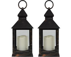 Benson Lantaarn - 2x - met LED kaars - 10.5 x 10.5 x 24 cm - sfeerlicht - binnen / buiten
