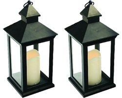 Benson Lantaarn - 2x - met LED kaars - 10.5 x 10.5 x 24 cm - sfeerlicht - binnen / buiten