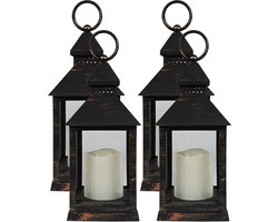 Benson Lantaarn - 4x - met LED kaars - 10.5 x 10.5 x 24 cm - sfeerlicht - binnen / buiten