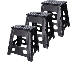Benson Opvouwbaar krukje - Set van 3x stuks - zwart - 39 cm - kunststof - tot 120 kg - stoel/kruk