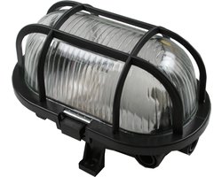 Benson Ovale buitenlamp - zwart kunststof - geribbeld glas - E27 fitting - 17 x 11 x 10.5 cm - IP44