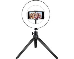 Benson Ronde LED-ringlamp met statief - 20 cm - instelbare kleurtemperatuur - USB-aansluiting