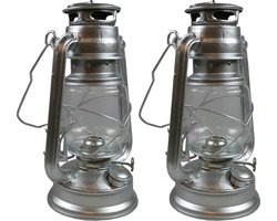 Benson Stormlantaarn - 2x - zilver - op brandstof - 8 x 25 cm - retro campinglamp