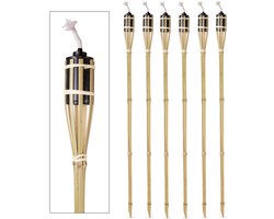 Benson Tuinfakkels - 6x - lampenolie - bamboe hout - navulbaar - 120 cm - bruin