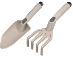 Benson Tuingereedschap set - 2-delig - beige - kunststof - hark en schep - handgereedschap