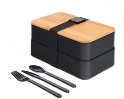 Bento Box Japanse broodtrommel - lunchdoos met bestek - 3-vaks