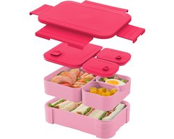 Bento Box - Lunchbox Kinderen 3 Vakken Lekvrij - Magnetronbestendig En Vaatwasser Veilig - Bpa Vrij Kunststof - 3 Compartimenten Set - Voor School Werk En Reizen - Rood