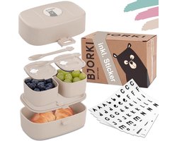 Bento Box voor kinderen, inclusief bonus naamstickers, lekvrije lunchbox met vakken, duurzame broodtrommel voor kinderen voor kleuterschool en school, de snackbox voor onderweg (pastelbeige)