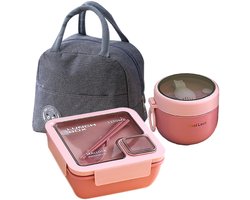 Bento lunchbox met lunchzak, 1100 ml Bento lunchbox, bestek, havermoutcontainer, lekvrije, draagbare sandwichvoedselbewaardoos voor volwassenen, kinderen, school en kantoor
