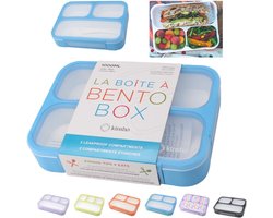 Bento Lunchdozen voor Kinderen en Volwassenen - Snackcontainers voor Schoollunches met 3 Compartimenten - Blauw - Groot