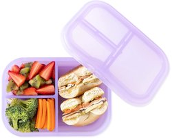 Bentobox met 3 Vakken Lekvrij 100% LFGB-platina Siliconen voor Kind en Volwassene Portiecontainer voor Snack en Lunch