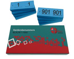 Benza - Garderobenummers cloakroom – Set 1 t/m 1000 – Dubbele Tickets - Blauw