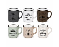 Benza - Koffiemokken Set – 6 x 180 ml – Stoneware – Retro Emaille Look – Metallic Glazuur – Voor Koffie, Thee en Cappuccino