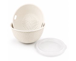 Benza Mengkom met Vergiet en Deksel – 3,7 Liter – Ø25 cm – Vaatwasserbestendig – Warm Wit