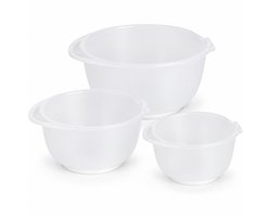 Benza – Mengkommen Set van 3 – 1,5 / 2 / 2,5 Liter – Antislip Bodem – Met Schenktuit en Maatverdeling – Transparant/Wit