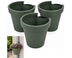 Benza Regenpijp Bloempot Groen – Set van 3 – Ø 23,5 x 21 cm – Polypropyleen – 90% Gerecycled Materiaal