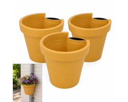 Benza Regenpijp Bloempot Okergeel – Set van 3 – Ø 23,5 x 21 cm – Polypropyleen – 90% Gerecycled Materiaal
