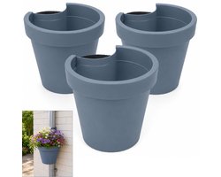 Benza Regenpijp Bloempot Pastelblauw – Set van 3 – Ø 23,5 x 21 cm – Polypropyleen – 90% Gerecycled Materiaal