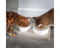 BeOneBreed Ceramic & Concrete Bowl Duo - 2 Keramische Drink- & Voerbakken met betonnen standaard - Wit - Medium of Large - Medium