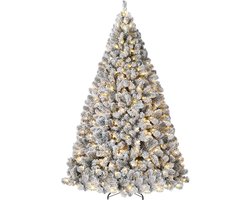 Bepoederde kunstkerstboom van 120 cm, voorgelicht met 150 lampen, 8 lichtmodi, eenvoudige aan/uit voetschakelaar, inklapbare standaard, volle besneeuwde takken, binnenfeestdecoratie voor woonkamer en kantoor
