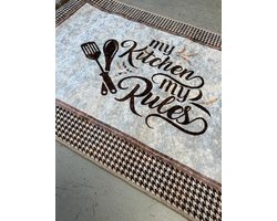 Bera Home - Brillant - Keukenloper Kitchen 102 - Creme/Bruin - 80x200 cm - Vloerkleden - Keuken Tapijt - Keukenmat - Loper Tapijt - Loper Vloerkleed