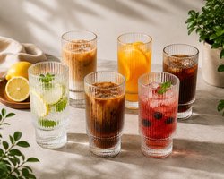 Bera Home - Geribbelde Drinkglazen Set van 6 - 350 ml - Stijlvol Design voor Water, Sap, Koffie & Thee - Vaatwasserbestendig